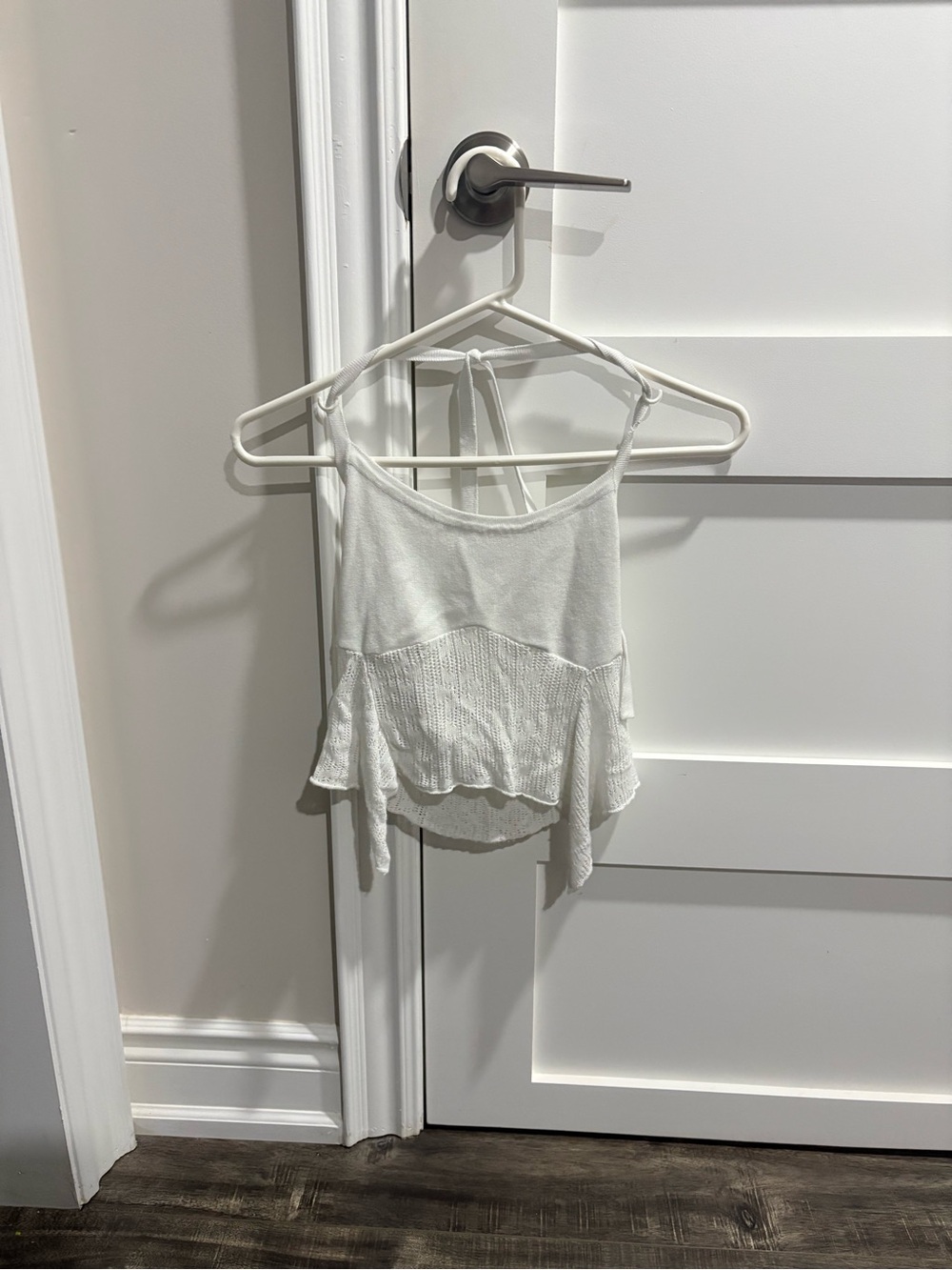 PacSun White Tie-Back Ruffle Hem Crop Tank Top